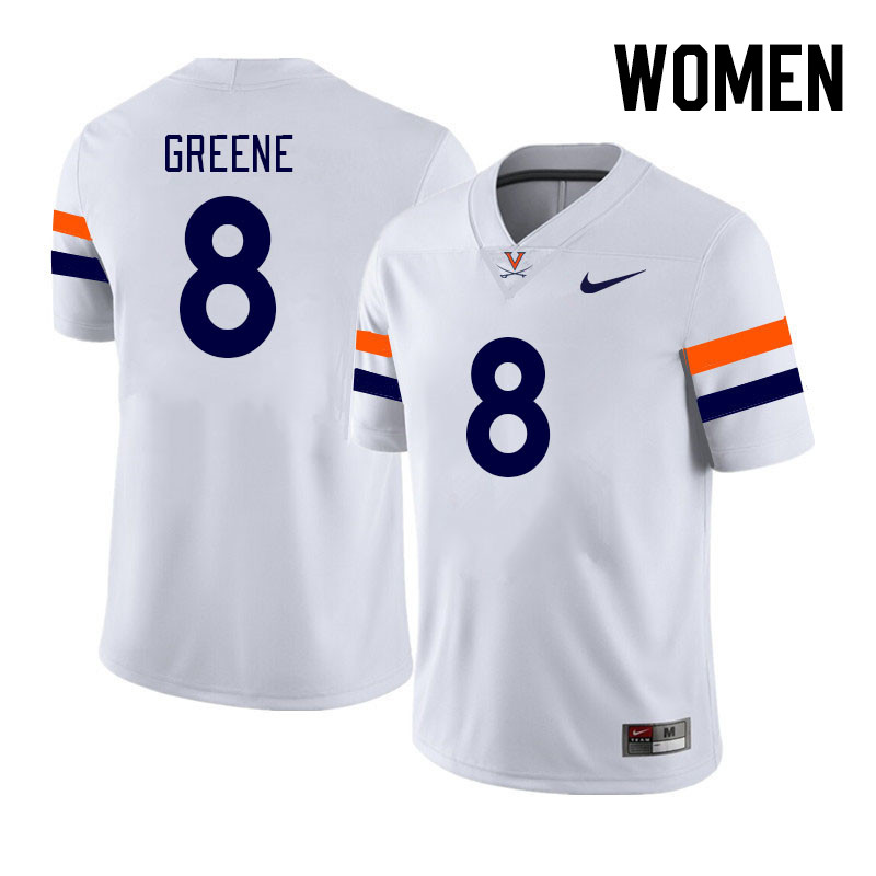 Women #8 Malcolm Greene Virginia Cavaliers College Football Jerseys Stitched Sale-White